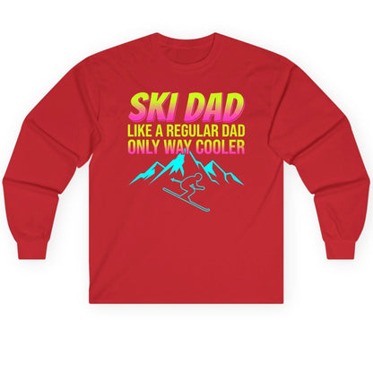 Ski Dad Like a Regular Dad Only Way Cooler skiing Long Sleeve Tee Red product mockup