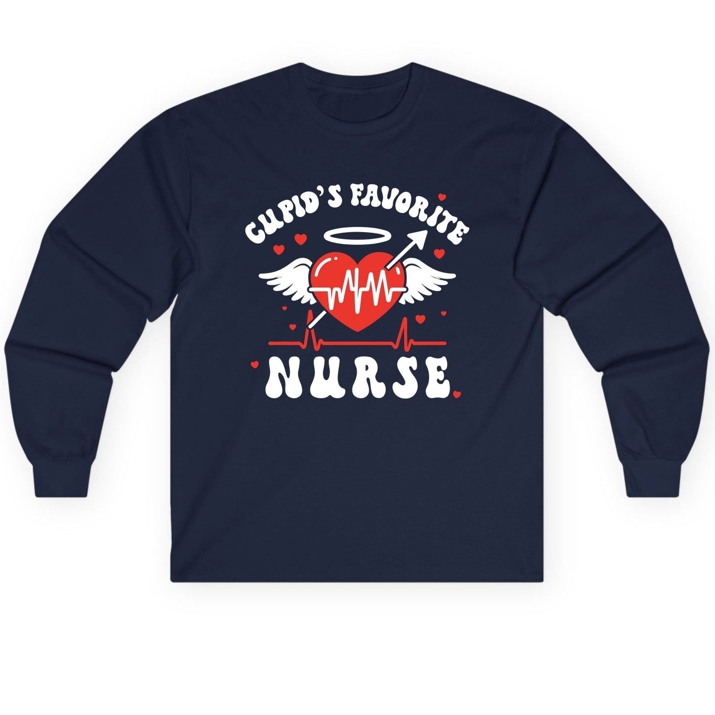 Cupid's Favorite Nurse nursing Long Sleeve Tee Navy product mockup