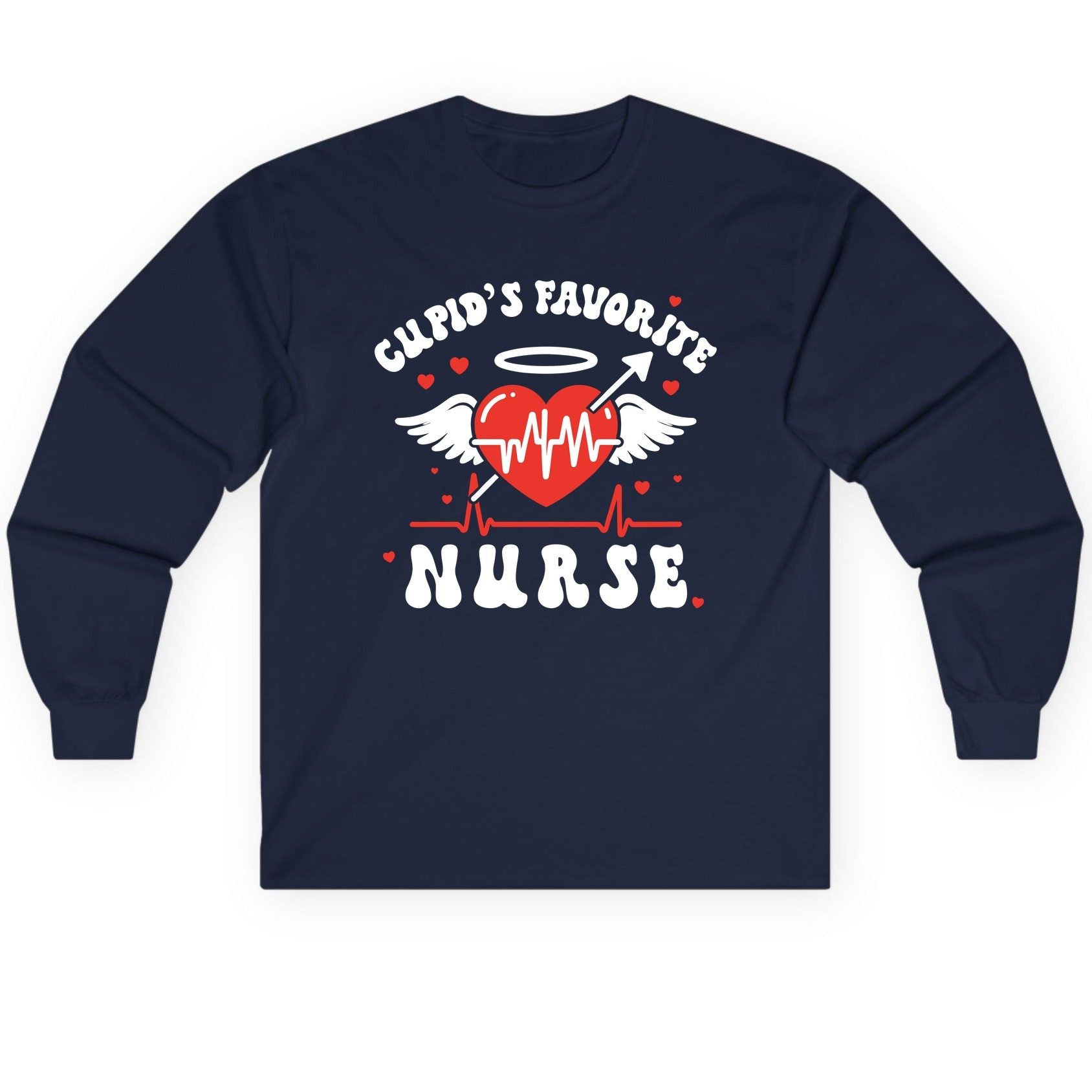 Cupid's Favorite Nurse nursing Long Sleeve Tee Navy product mockup