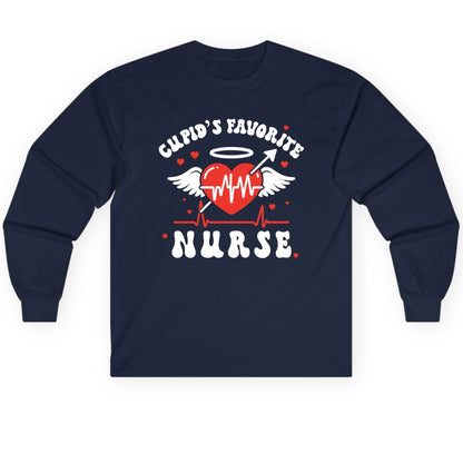 Cupid's Favorite Nurse nursing Long Sleeve Tee Navy product mockup
