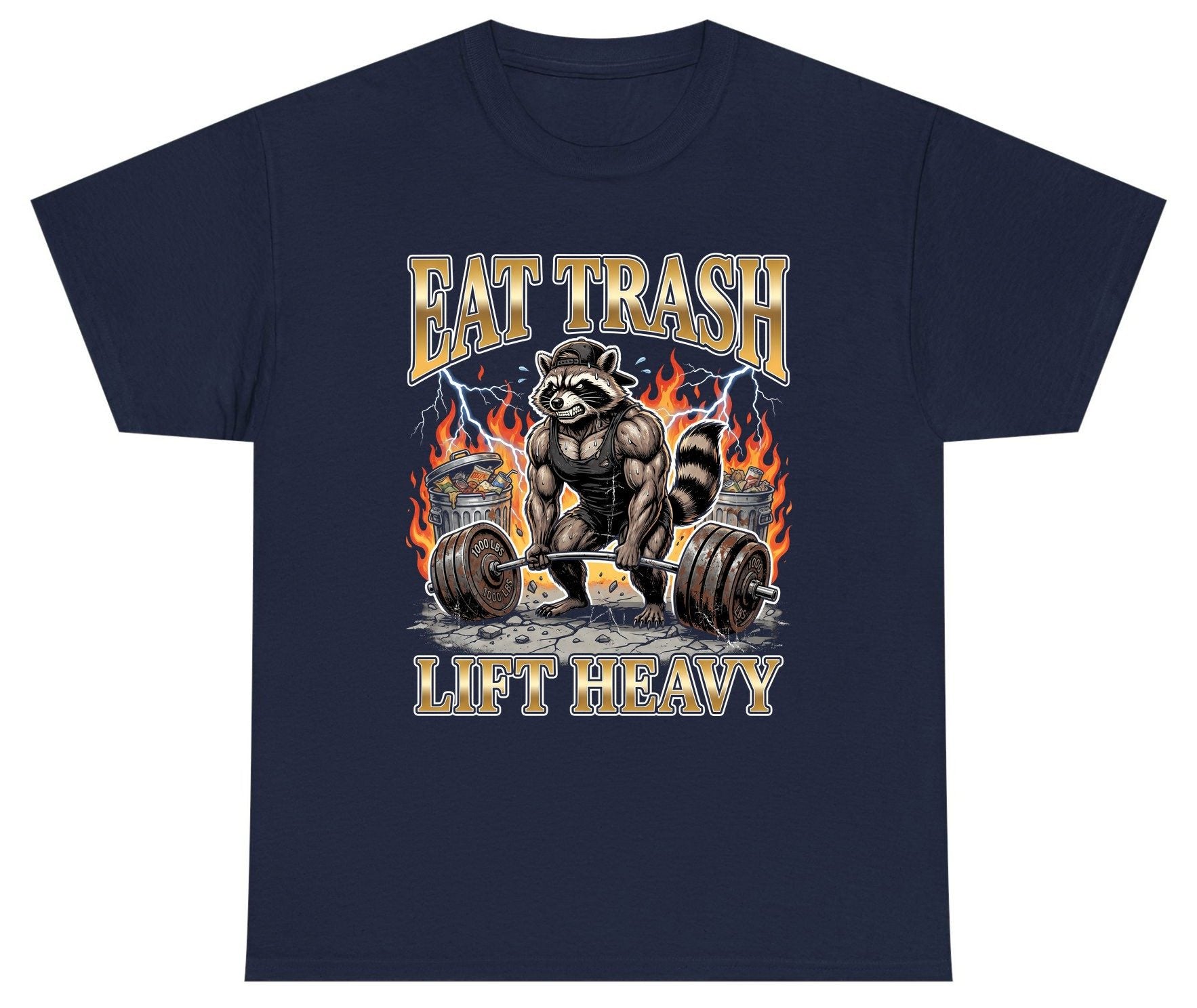 Eat Trash Lift Heavy weightlifting raccoon Youth T-Shirt Navy product mockup