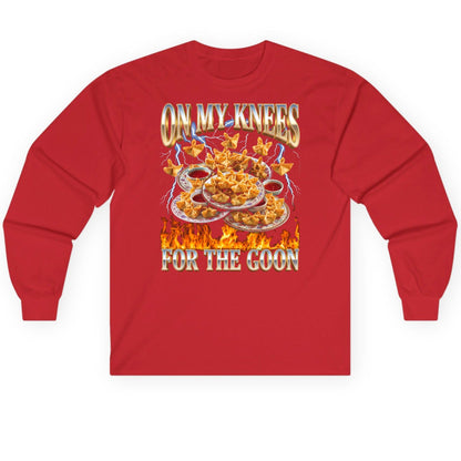 On My Knees for the Goon crab rangoon Long Sleeve Tee Red product mockup