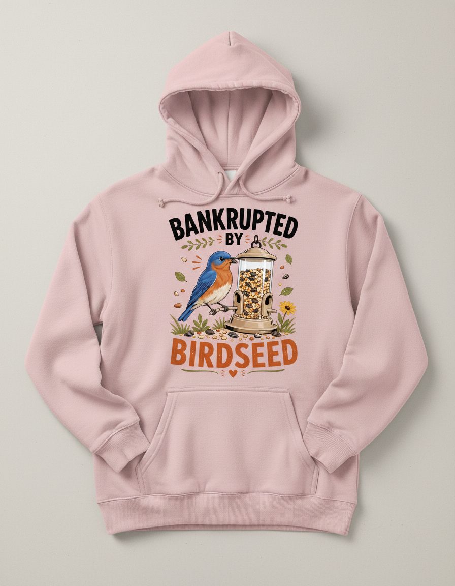 Bankrupted By Birdseed Funny Humor Hoodie - product mockup - Light Pink