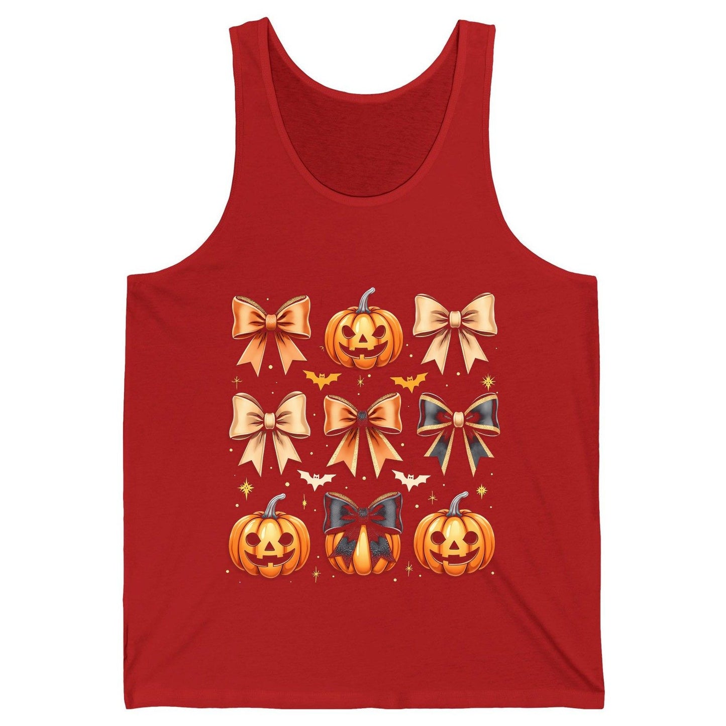 Cute Halloween Pumpkins and Bows Halloween Tank Top Red product mockup