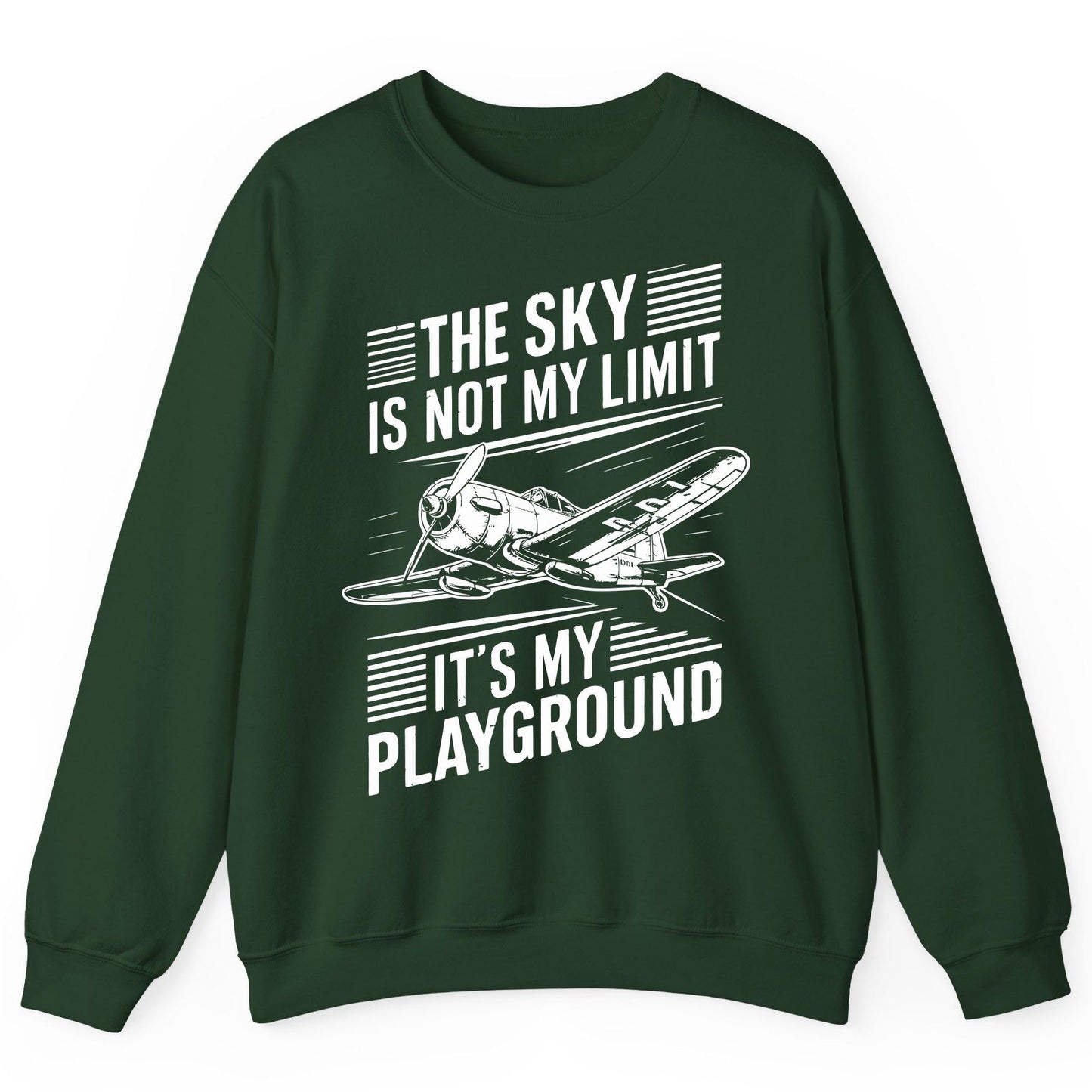 The Sky Is Not My Limit It's My Playground vintage airplane Sweatshirt Forest Green product mockup