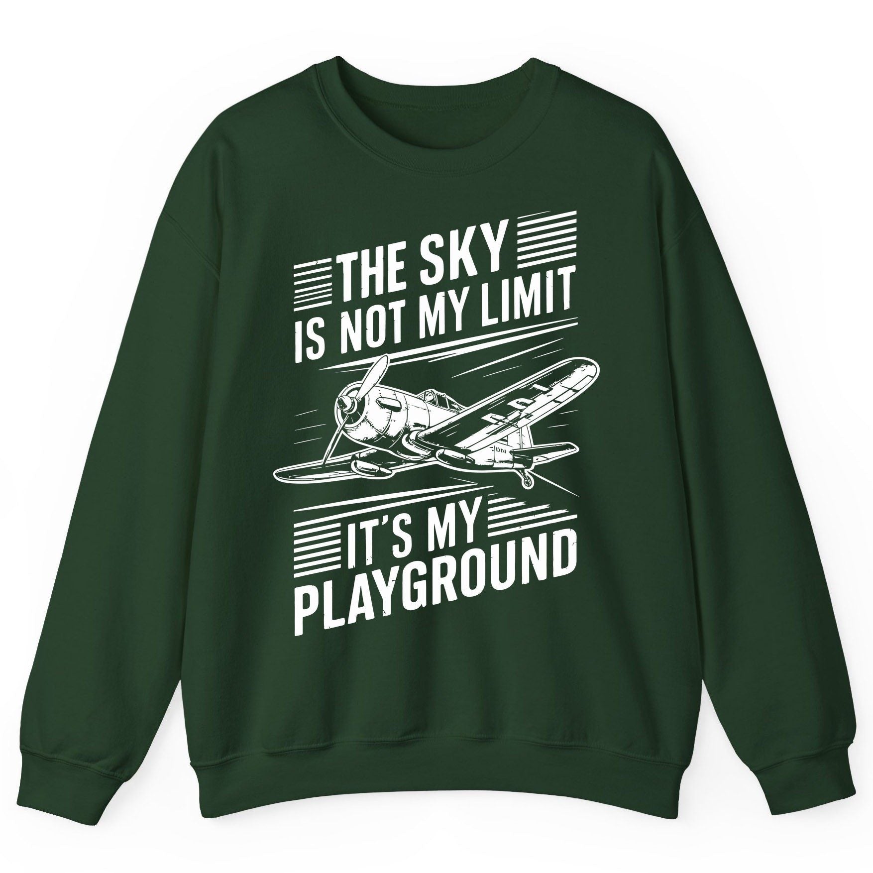 The Sky Is Not My Limit It's My Playground vintage airplane Sweatshirt Forest Green product mockup