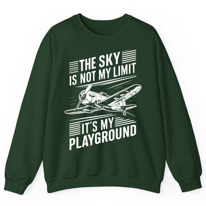 The Sky Is Not My Limit It's My Playground vintage airplane Sweatshirt Forest Green product mockup