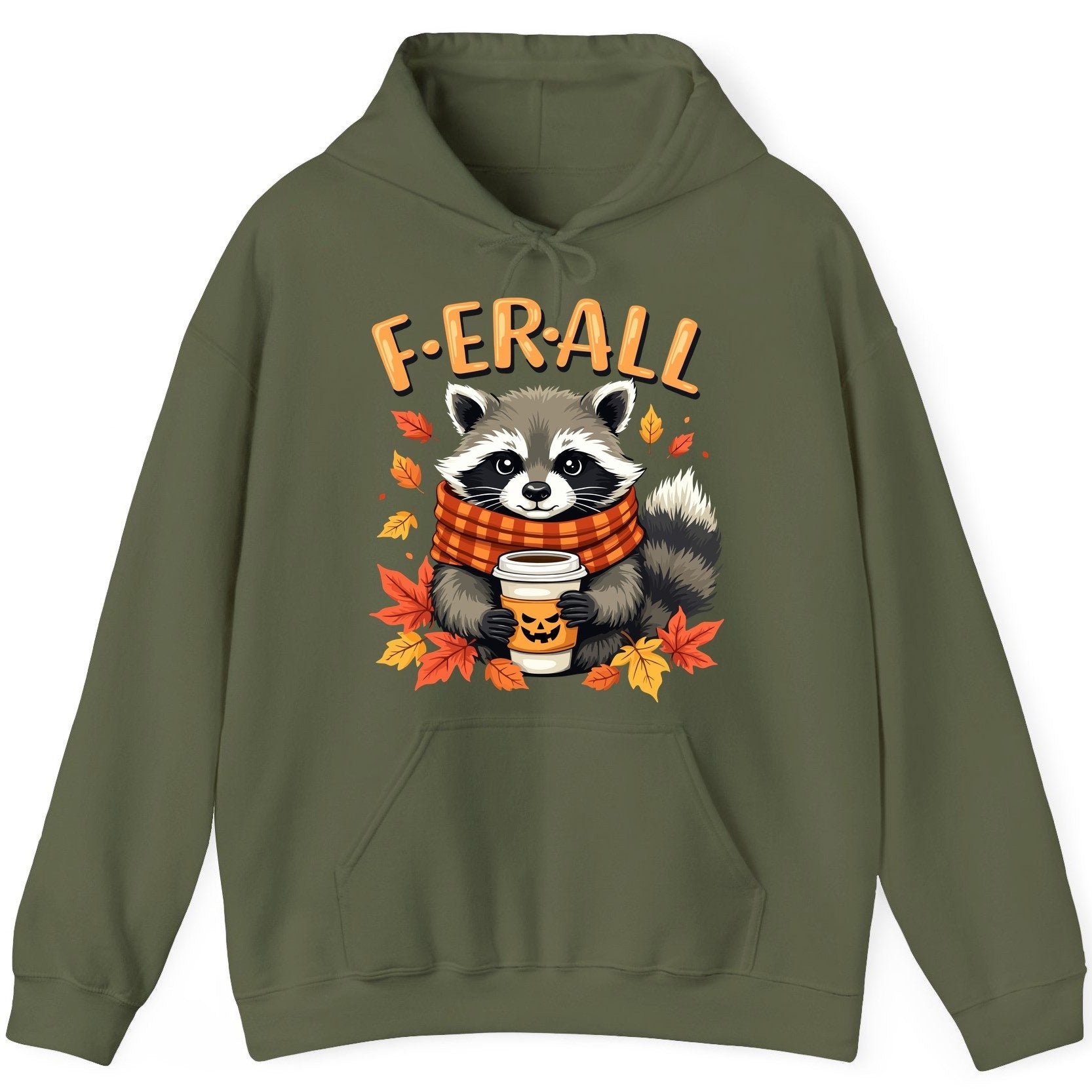 F ER All raccoon Hoodie Military Green product mockup
