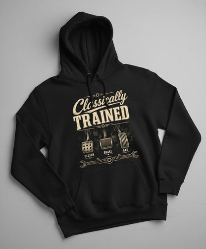 Classically Trained Retro Manual Transmission Hoodie - product mockup - Black
