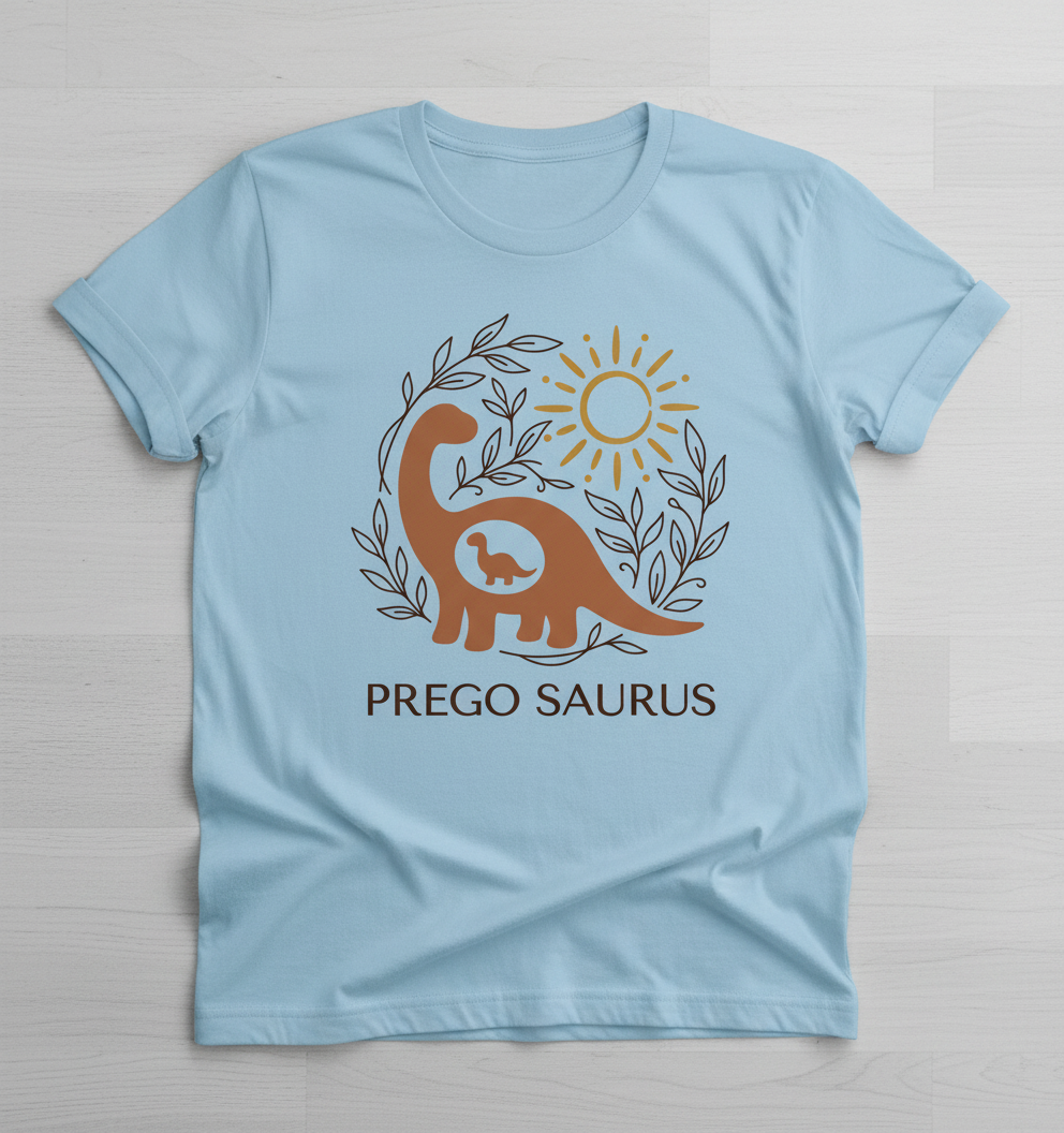 Prego Saurus Pregnant Dinosaur T-Shirt - Light Blue