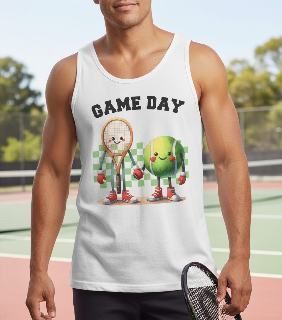 Game Day tennis Tank Top White lifestyle mockup