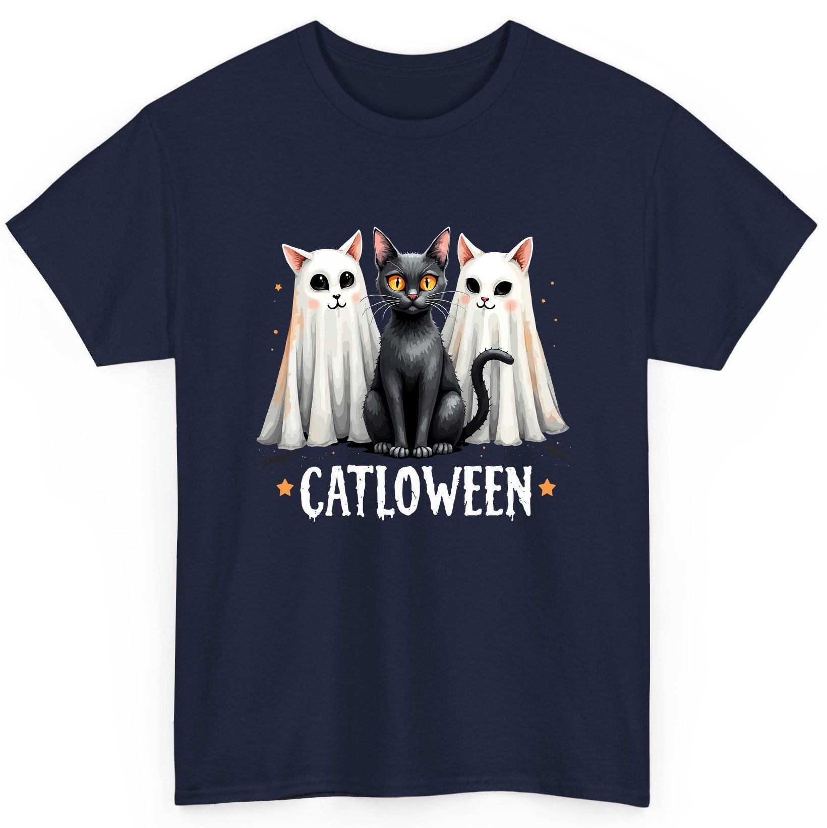Catloween Halloween cats T-Shirt Navy product mockup