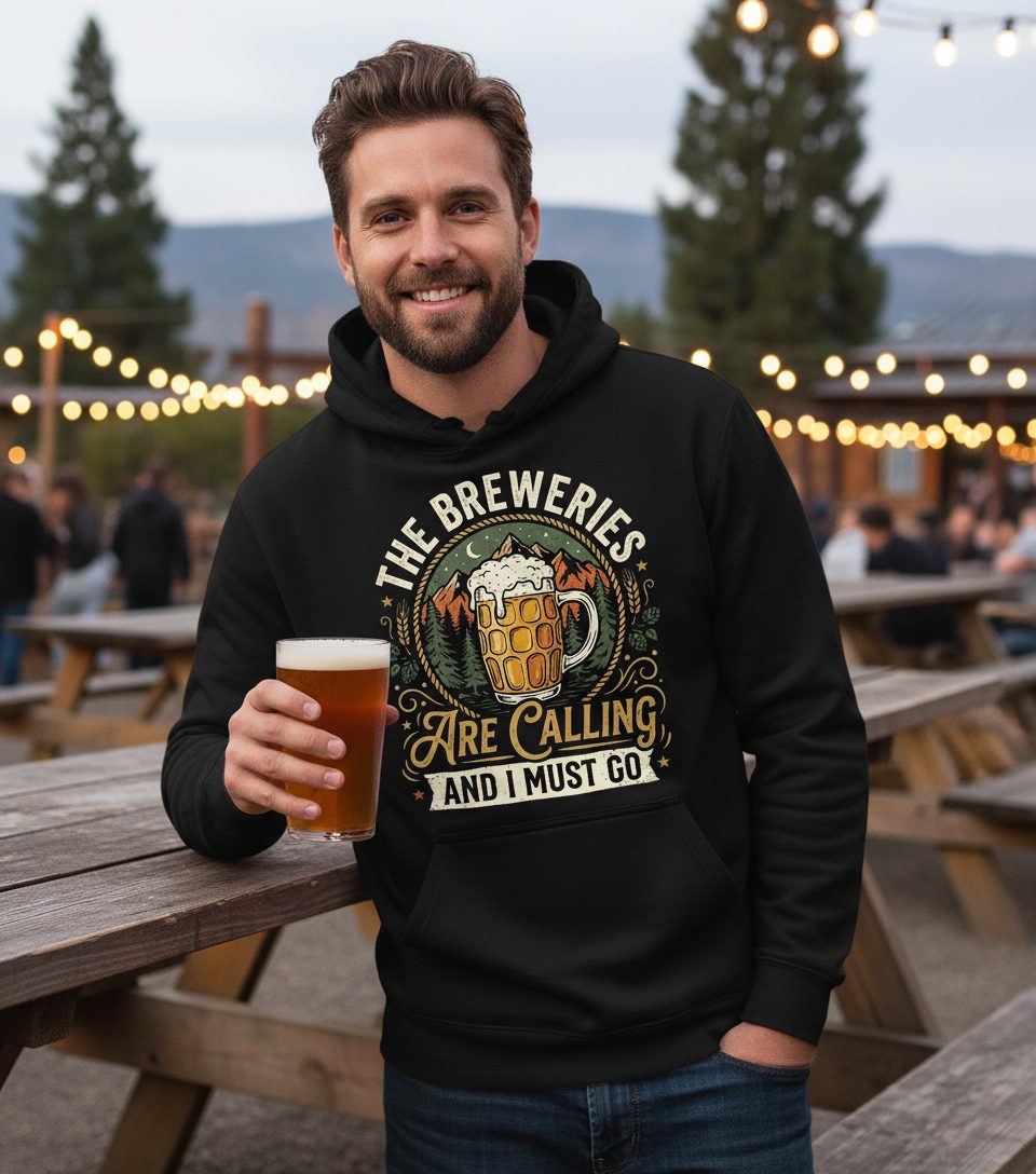 The Breweries Are Calling and I Must Go Funny Craft Beer Hoodie - lifestyle model mockup - Black