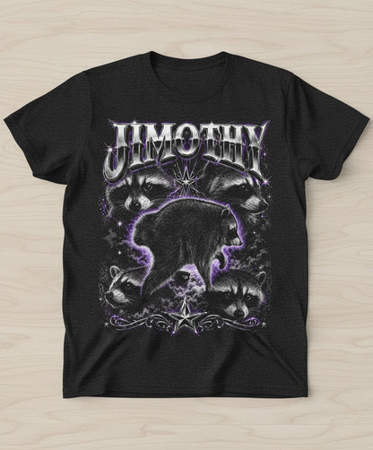 Jimothy Funny Raccoon T-Shirt - product mockup - Dark Heather