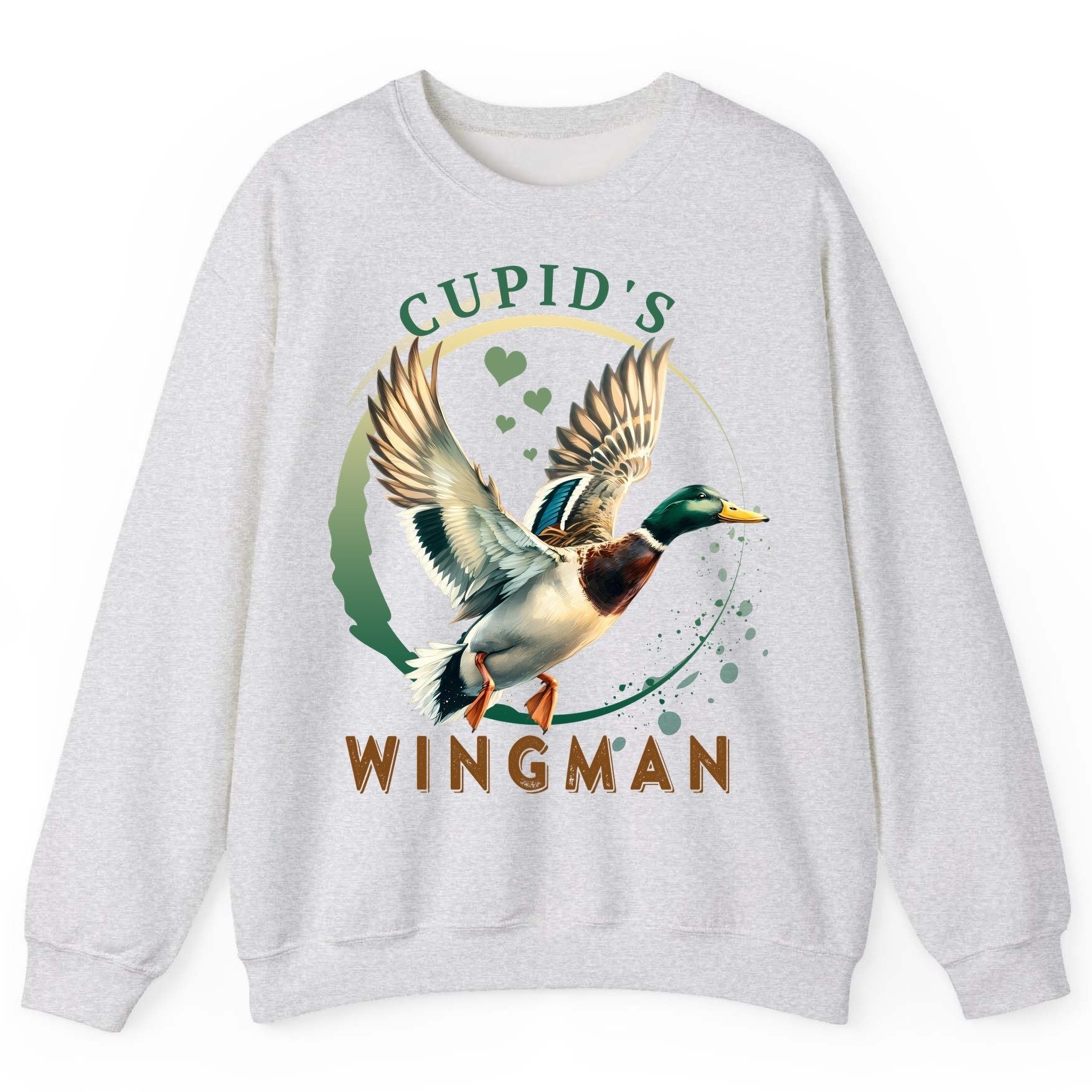 Cupid's Wingman mallard duck Sweatshirt Ash product mockup