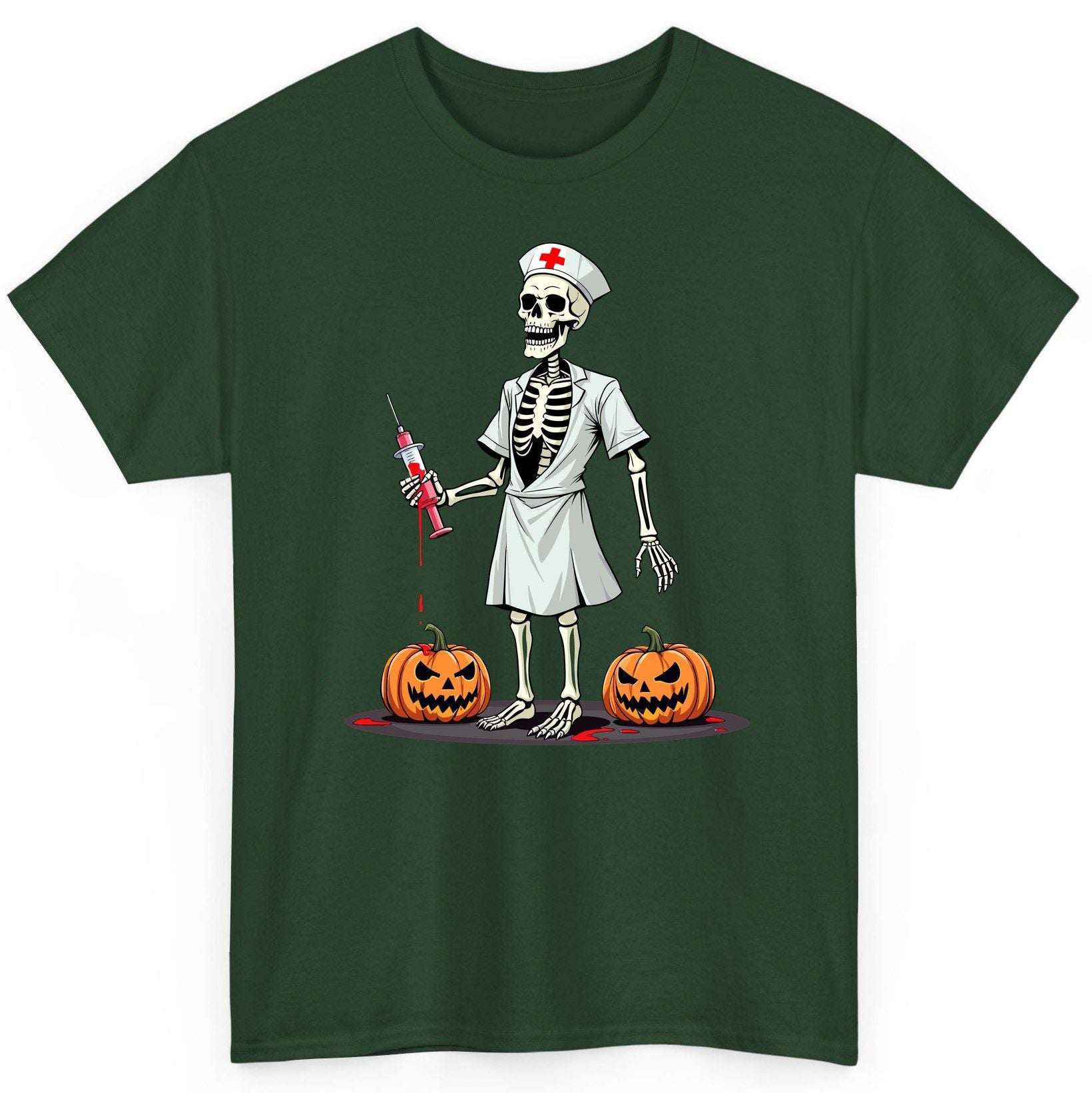 Spooky Skeleton Nurse Halloween skeleton nurse T-Shirt Forest Green product mockup