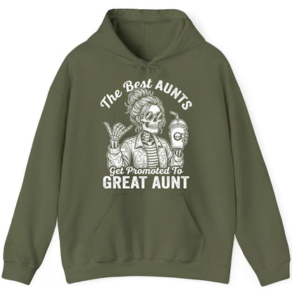 The Best Aunts Get Promoted to GREAT AUNT Funny Announcement Hoodie - product mockup - Military Green