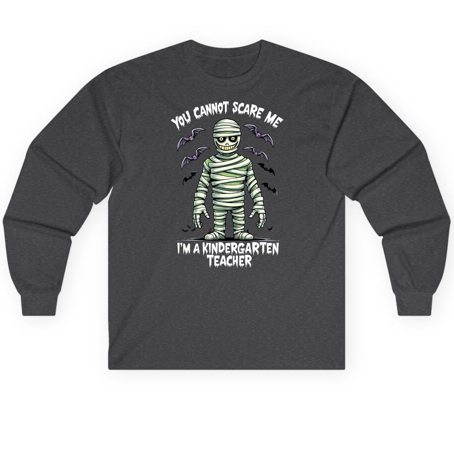You Cannot Scare Me I'm a Kindergarten Teacher kindergarten teacher Long Sleeve Tee Dark Heather product mockup