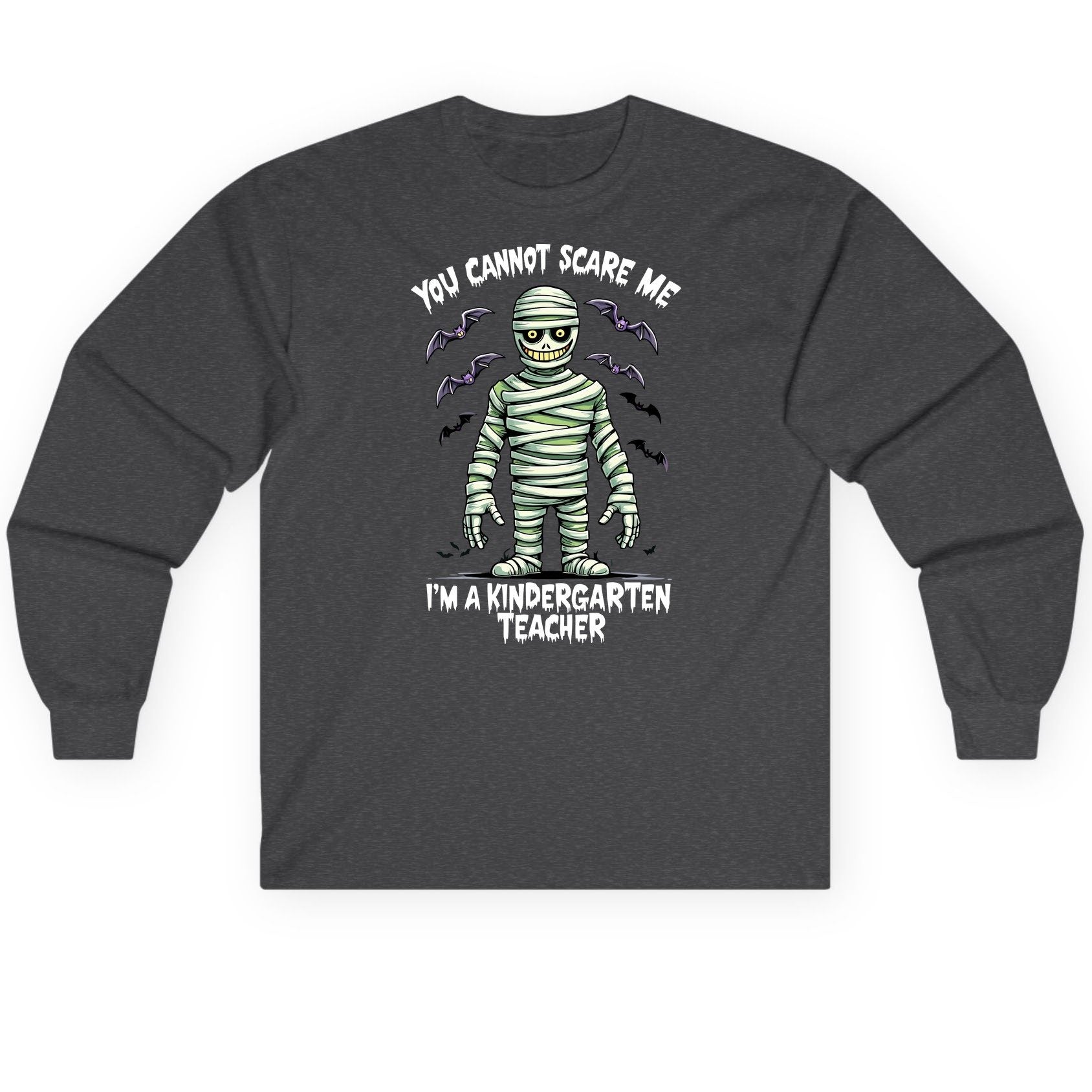You Cannot Scare Me I'm a Kindergarten Teacher kindergarten teacher Long Sleeve Tee Dark Heather product mockup