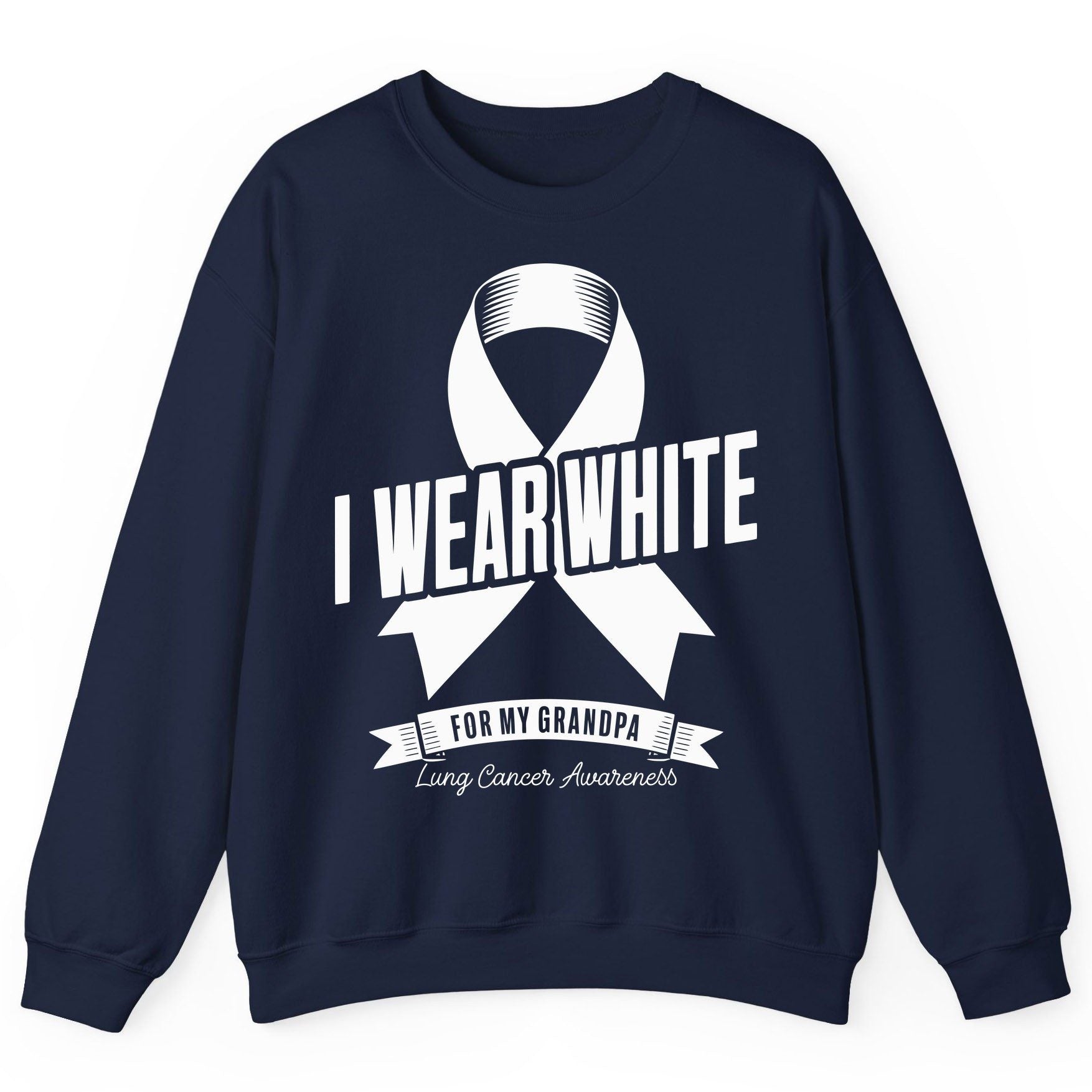 I Wear White for My Grandpa lung cancer awareness Sweatshirt Navy product mockup