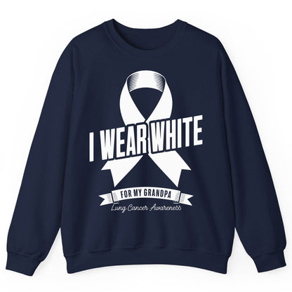 I Wear White for My Grandpa lung cancer awareness Sweatshirt Navy product mockup