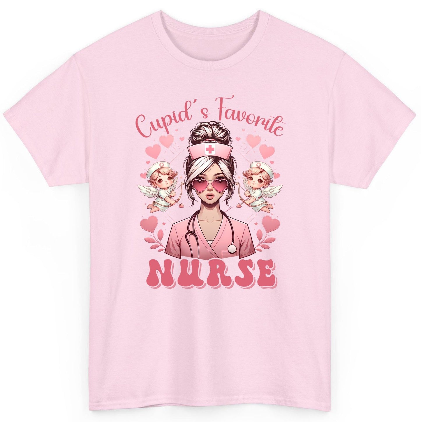 Cupid's Favorite Nurse nurse T-Shirt Light Pink product mockup
