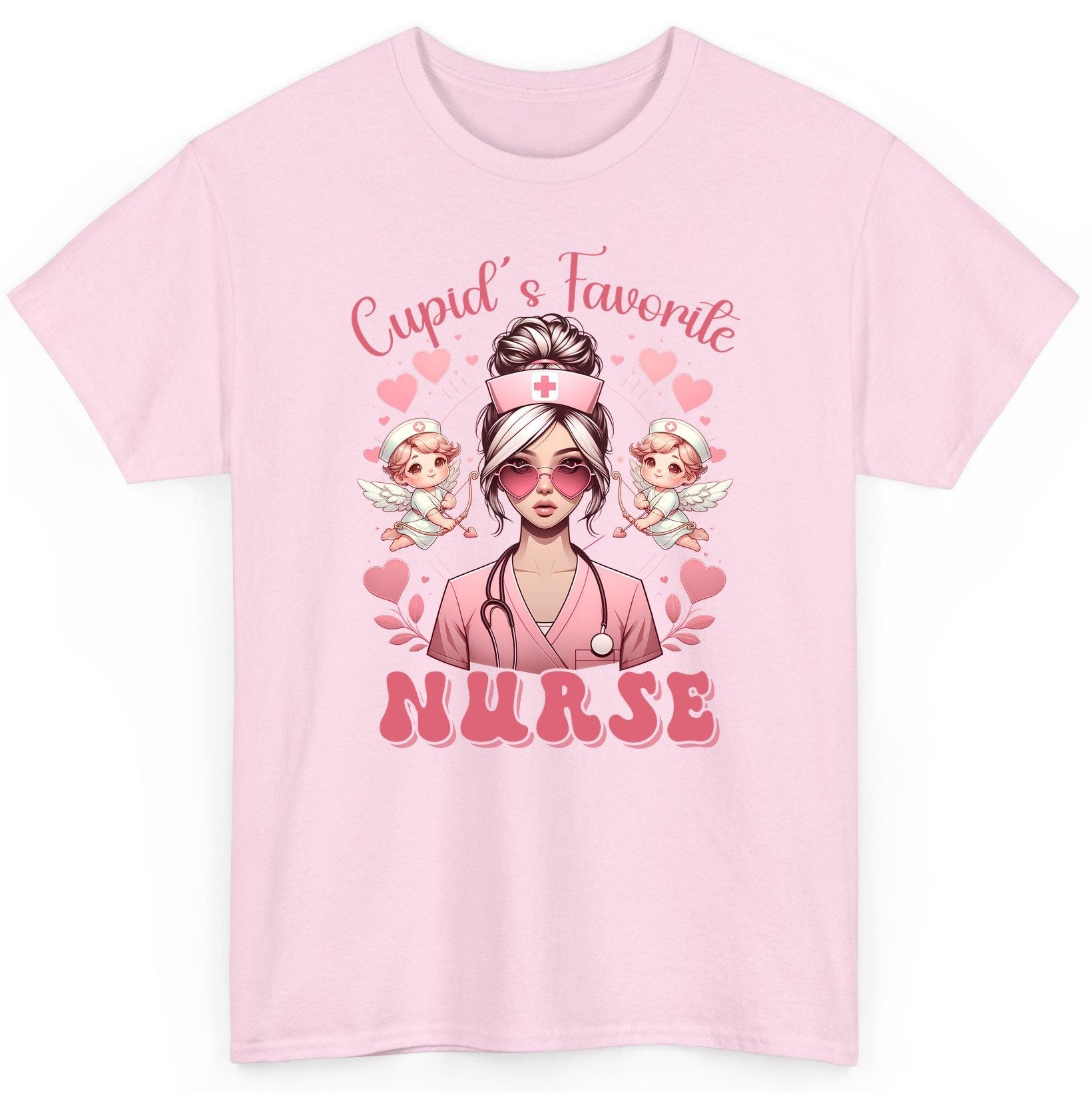 Cupid's Favorite Nurse nurse T-Shirt Light Pink product mockup