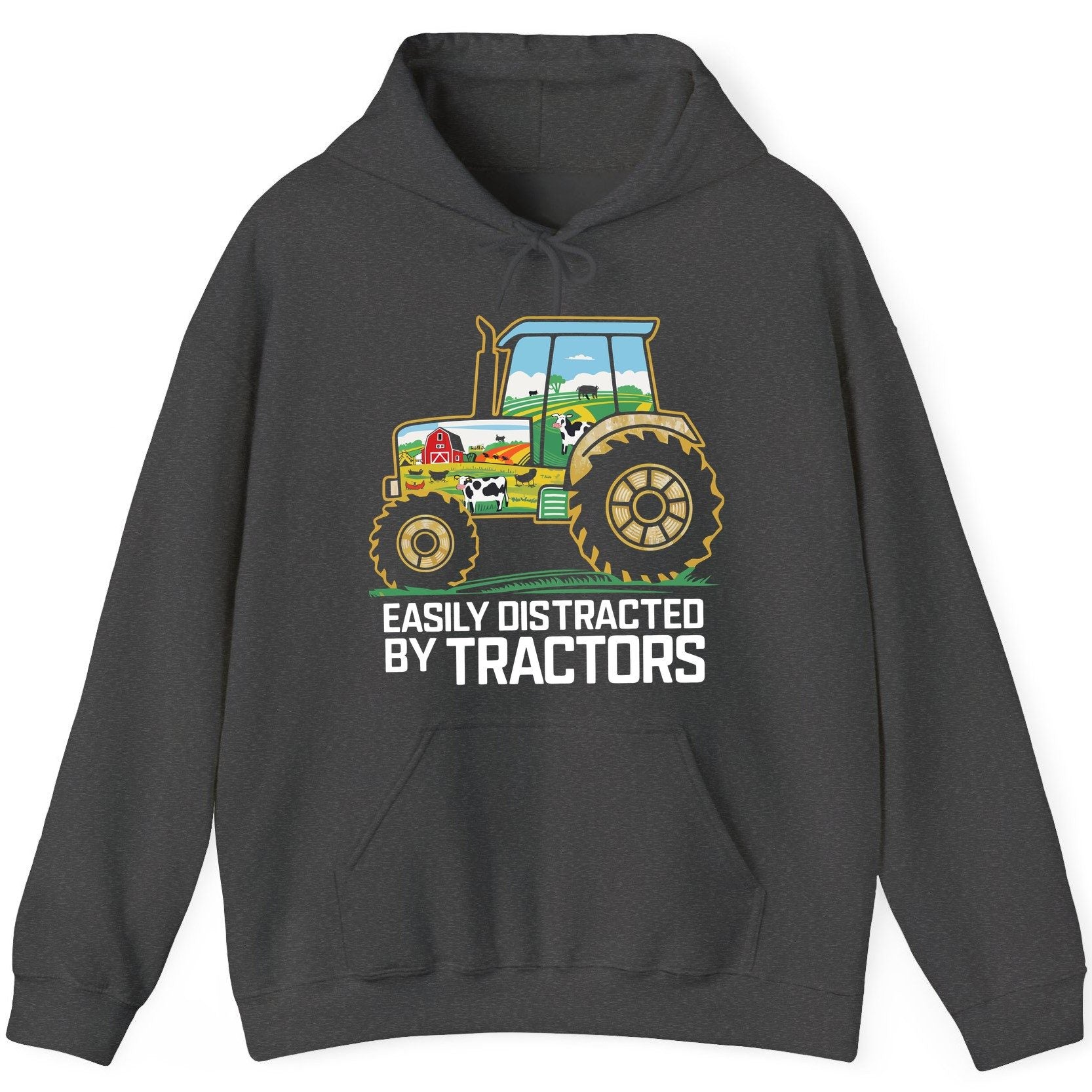 Easily Distracted by Tractors farming Hoodie Dark Heather product mockup