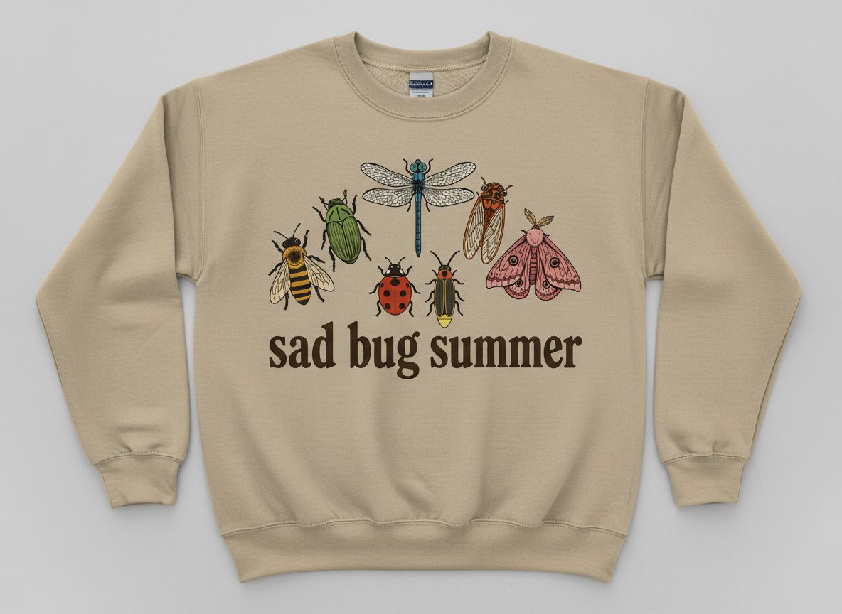 Sad Bug Summer Retro Enthusiasts Sweatshirt - product mockup - Sand