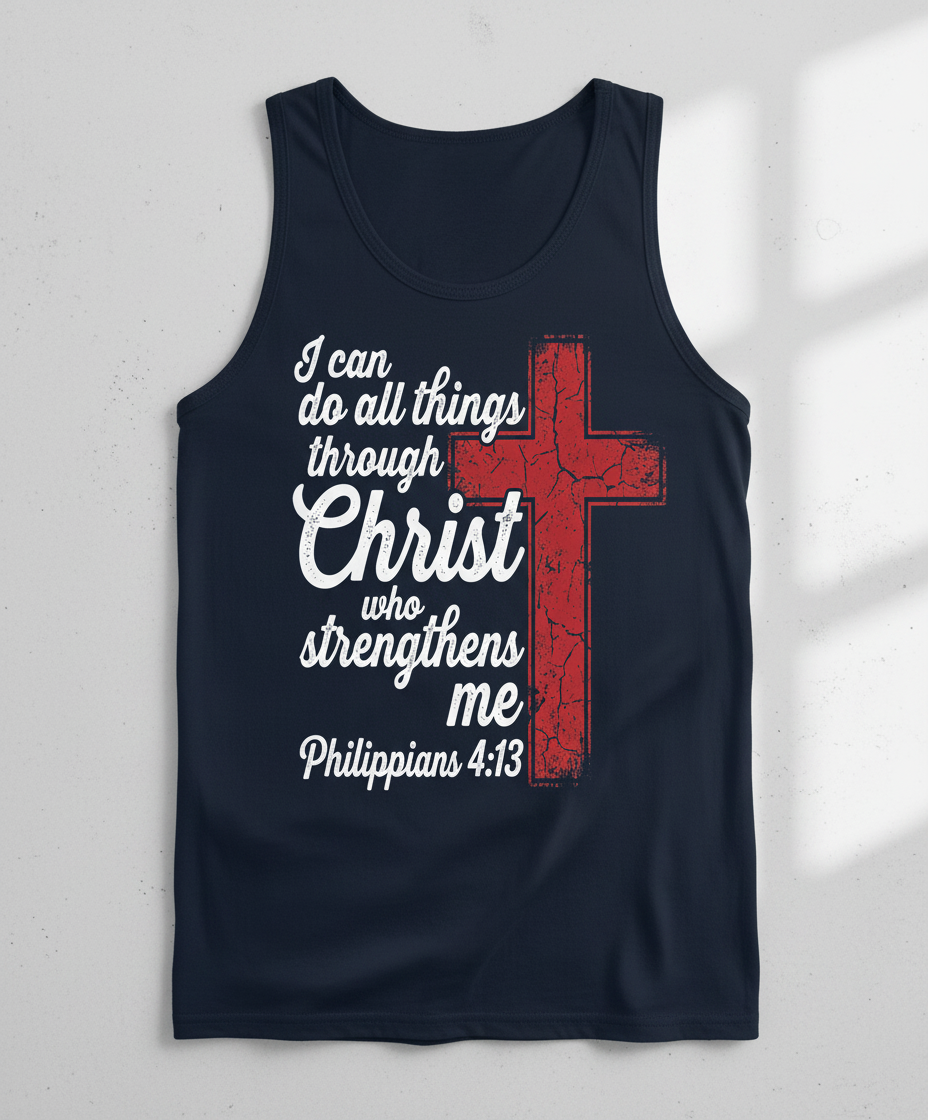 Philippians 4:13 I Can Do All Things Through Christ Christian Faith Tank Top - Navy