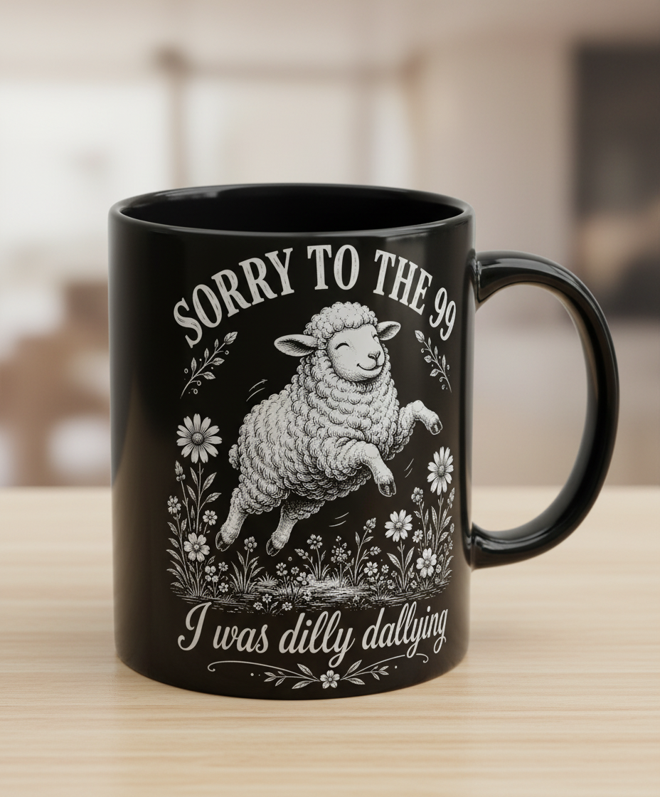 Dilly Dallying Lost Sheep Christian Humor Design Black Mug - Black