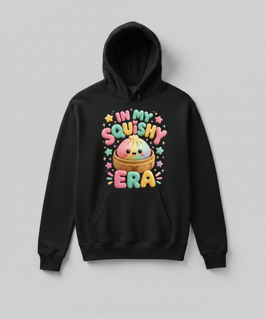 In My Squishy Era Cute Dumpling Hoodie - product mockup - Black