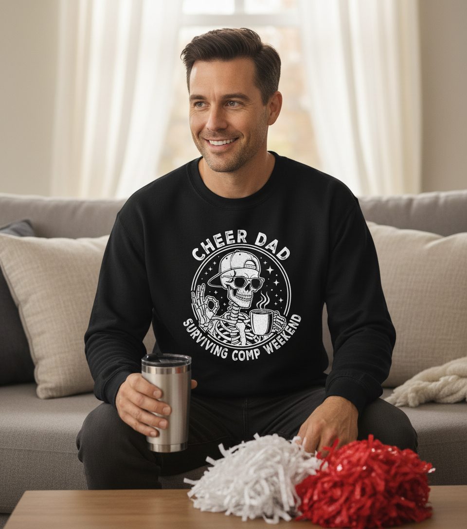 Cheer Dad Surviving Comp Weekend cheer dad Sweatshirt Black lifestyle mockup
