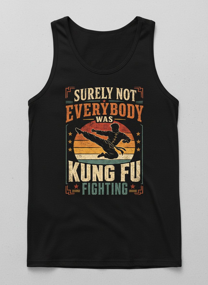 Surely Not Everybody Was Kung Fu Fighting Funny Martial Arts Tank Top - product mockup - Black