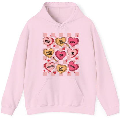 Inspirational Teacher Conversation Hearts teacher appreciation Hoodie Light Pink product mockup