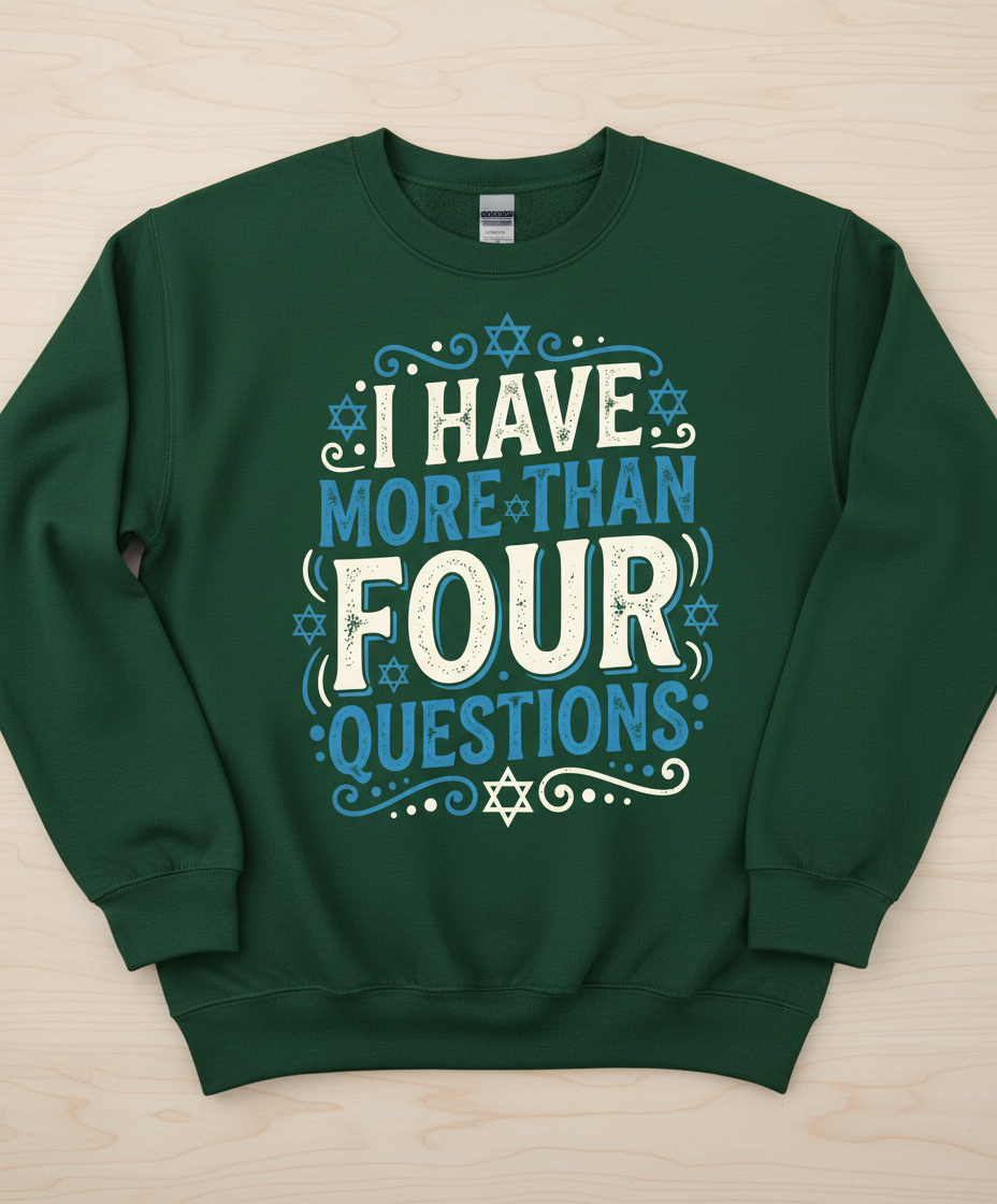 I Have More Than Four Questions Passover Seder Design Sweatshirt - Forest Green