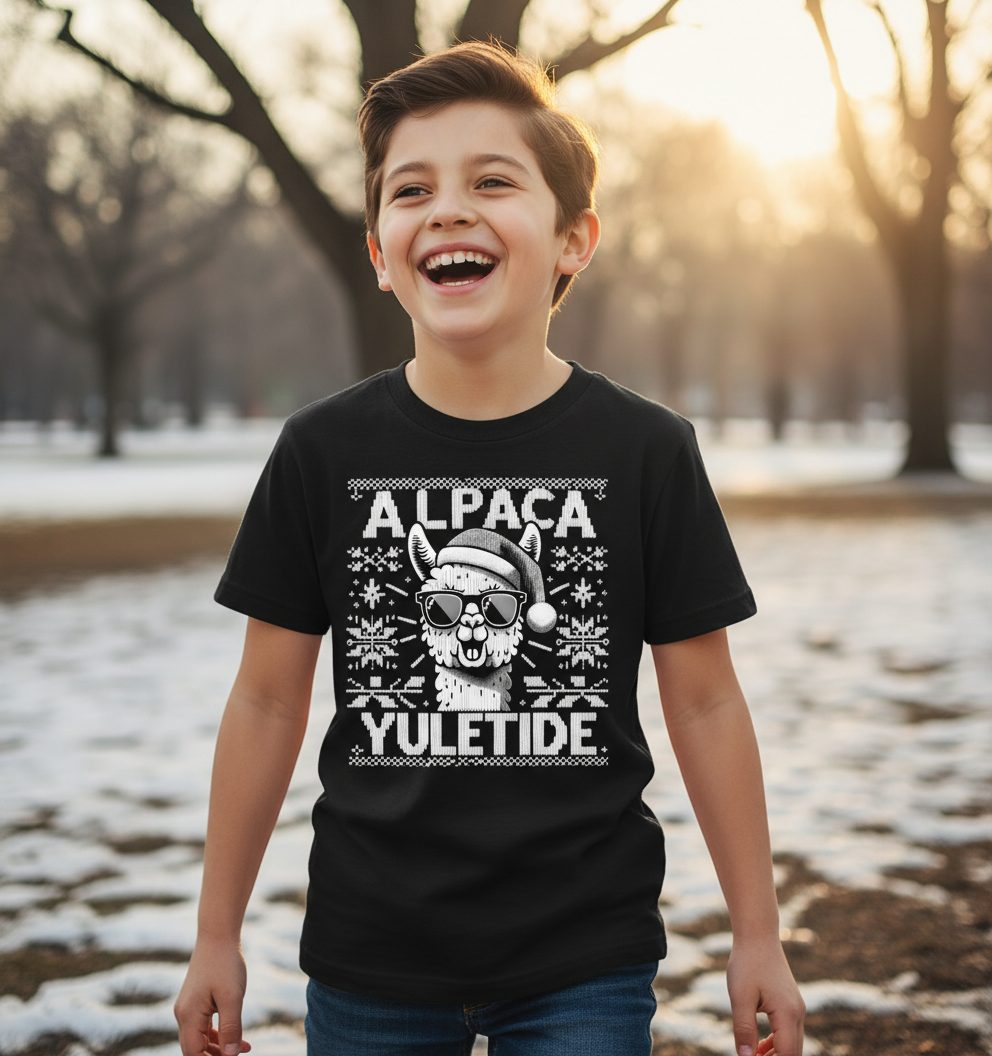 ALPACA Yuletide Funny Lovers Youth T-Shirt - lifestyle model mockup - Black