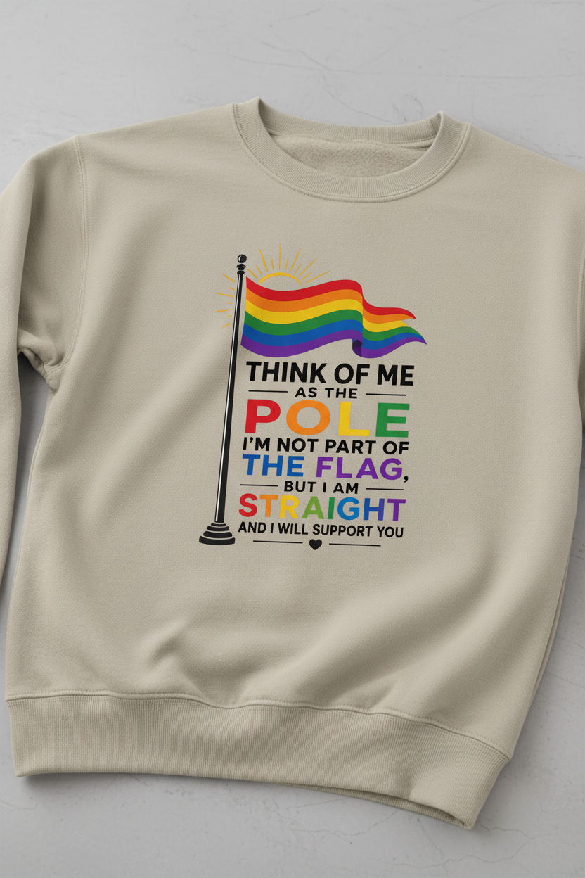 Straight Ally Pride Flag Pole Support Design Sweatshirt - Sand