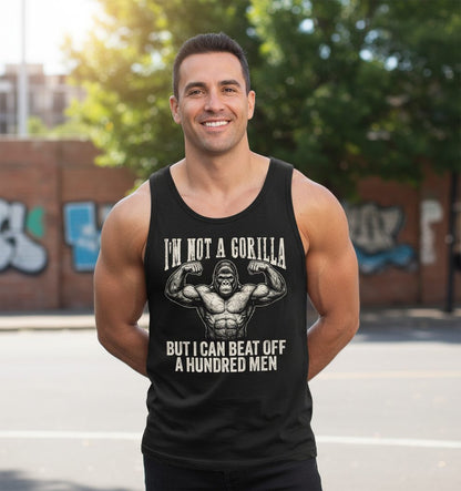 I'm Not a Gorilla but I Can Beat Off a Hundred Men gorilla Tank Top Black lifestyle mockup