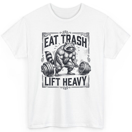Eat Trash Lift Heavy raccoon T-Shirt White product mockup