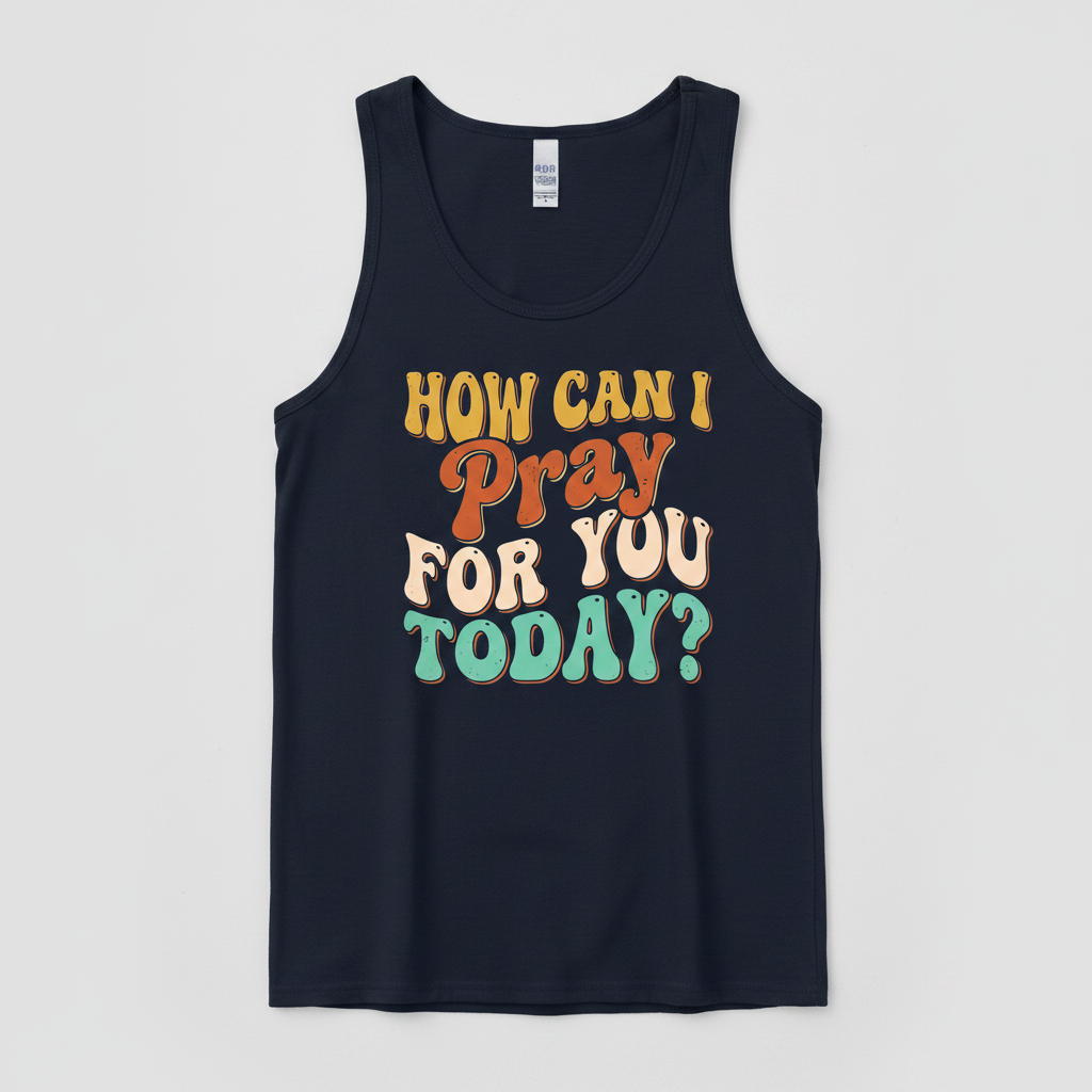 How Can I Pray For You Today? Retro Christian Quote Tank Top - Navy