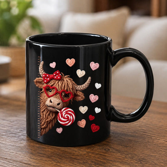 Crochet Valentine's Highland Cow highland cow Black Mug Black product mockup
