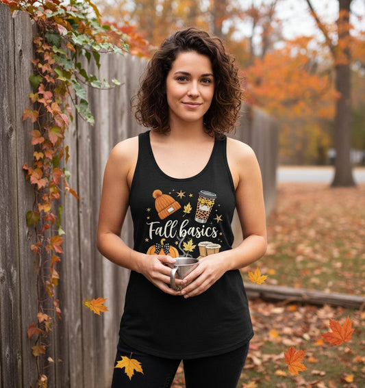 Fall Basics autumn essentials Tank Top Black lifestyle mockup