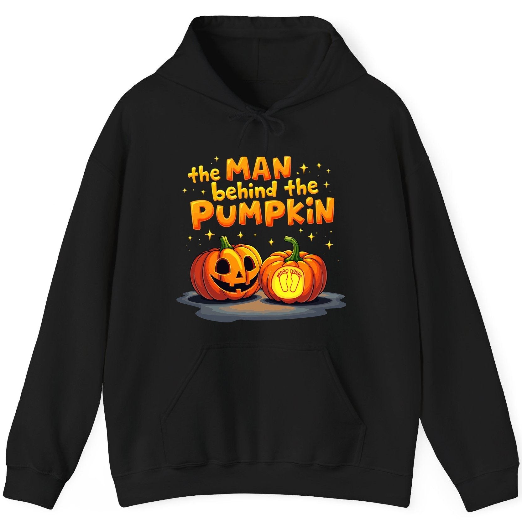 The Man Behind the Pumpkin Halloween pregnancy announcement Hoodie Black product mockup