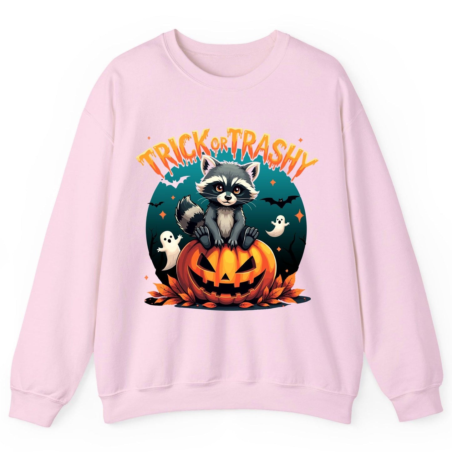 Trick or Trashy Halloween raccoon Sweatshirt Light Pink product mockup