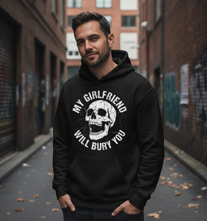 My Girlfriend Will Bury You skull Hoodie Black lifestyle mockup