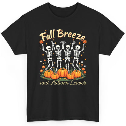 Fall Breeze and Autumn Leaves dancing skeletons T-Shirt Black product mockup