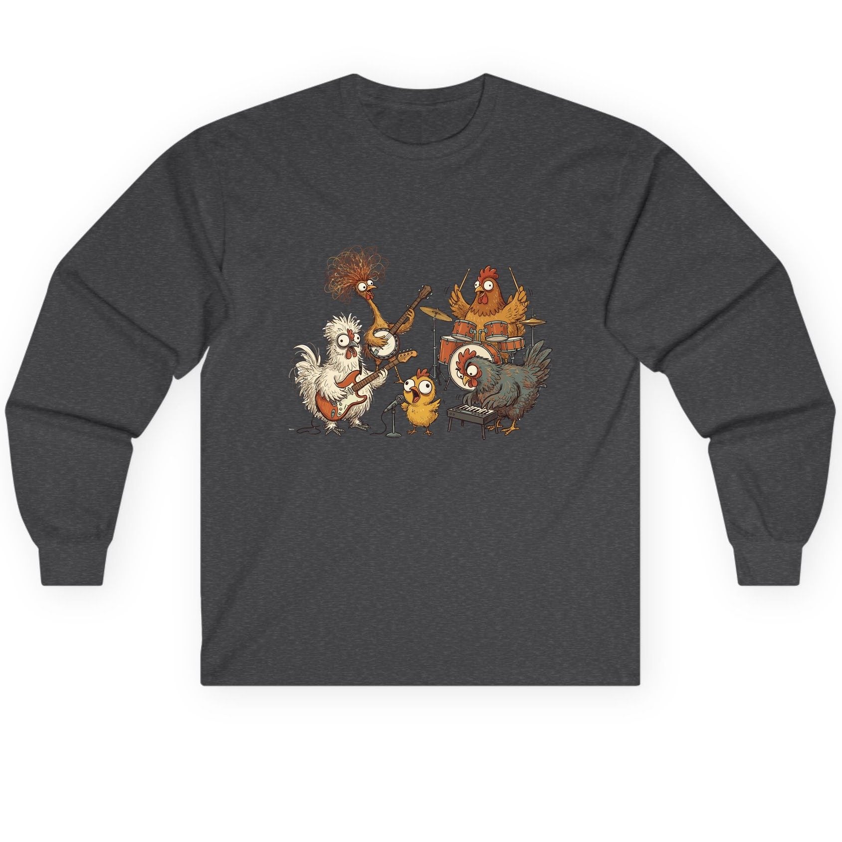 Chicken Rock Band chicken rock band Long Sleeve Tee Dark Heather product mockup