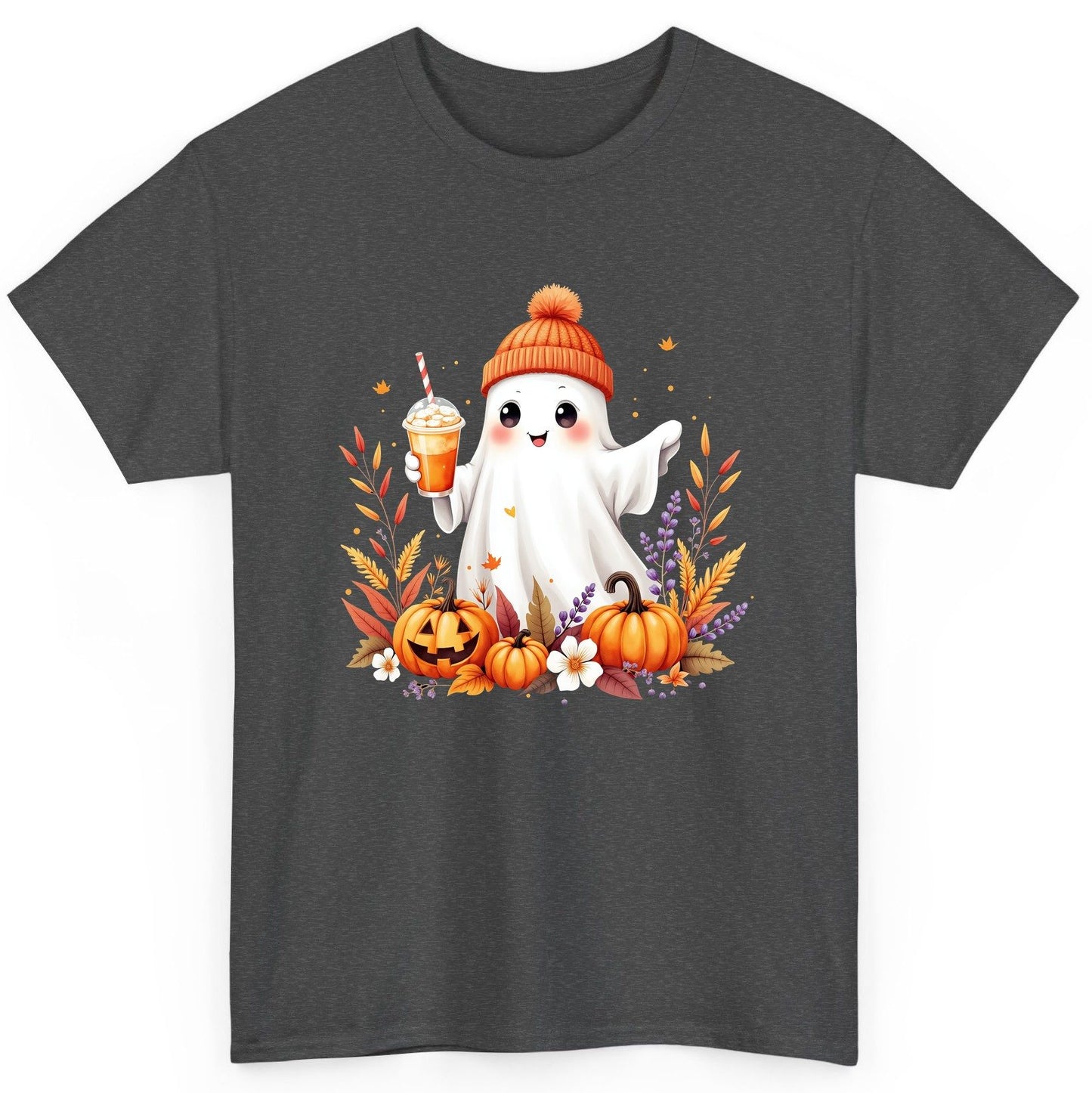 Cute Ghost Pumpkin Spice Latte cute Halloween ghost T-Shirt Dark Heather product mockup