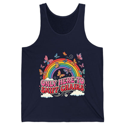 ONLY HERE TO SNIFF CHAIRS Funny Sarcastic Humor Tank Top - product mockup - Navy